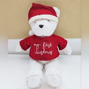 *Pottery Barn Kids* First Christmas Holiday White Fluffy Soft Teddy Bear - NWOT!